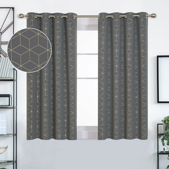 Deconovo Gold Diamond Foil Print Blackout Curtains for Living Room, 52x63 inch, 2 Panels(Light Grey)