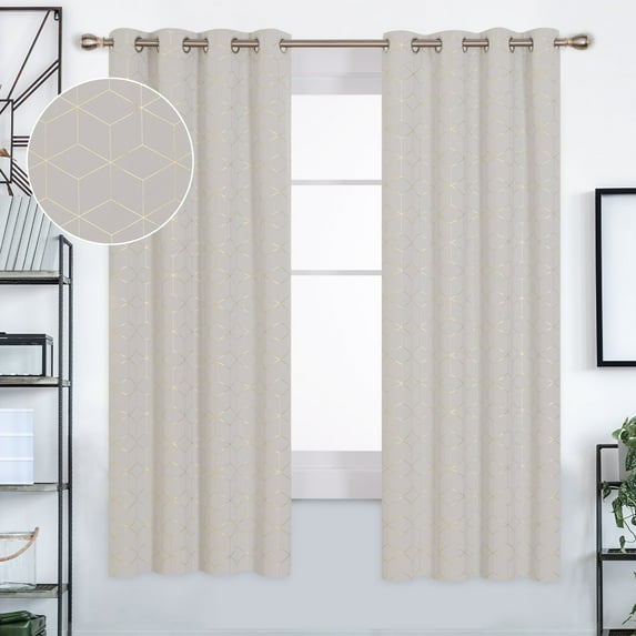 Deconovo Gold Diamond Foil Print Blackout Curtains for Living Room, 52x72 inch, 2 Panels(Light Beige)