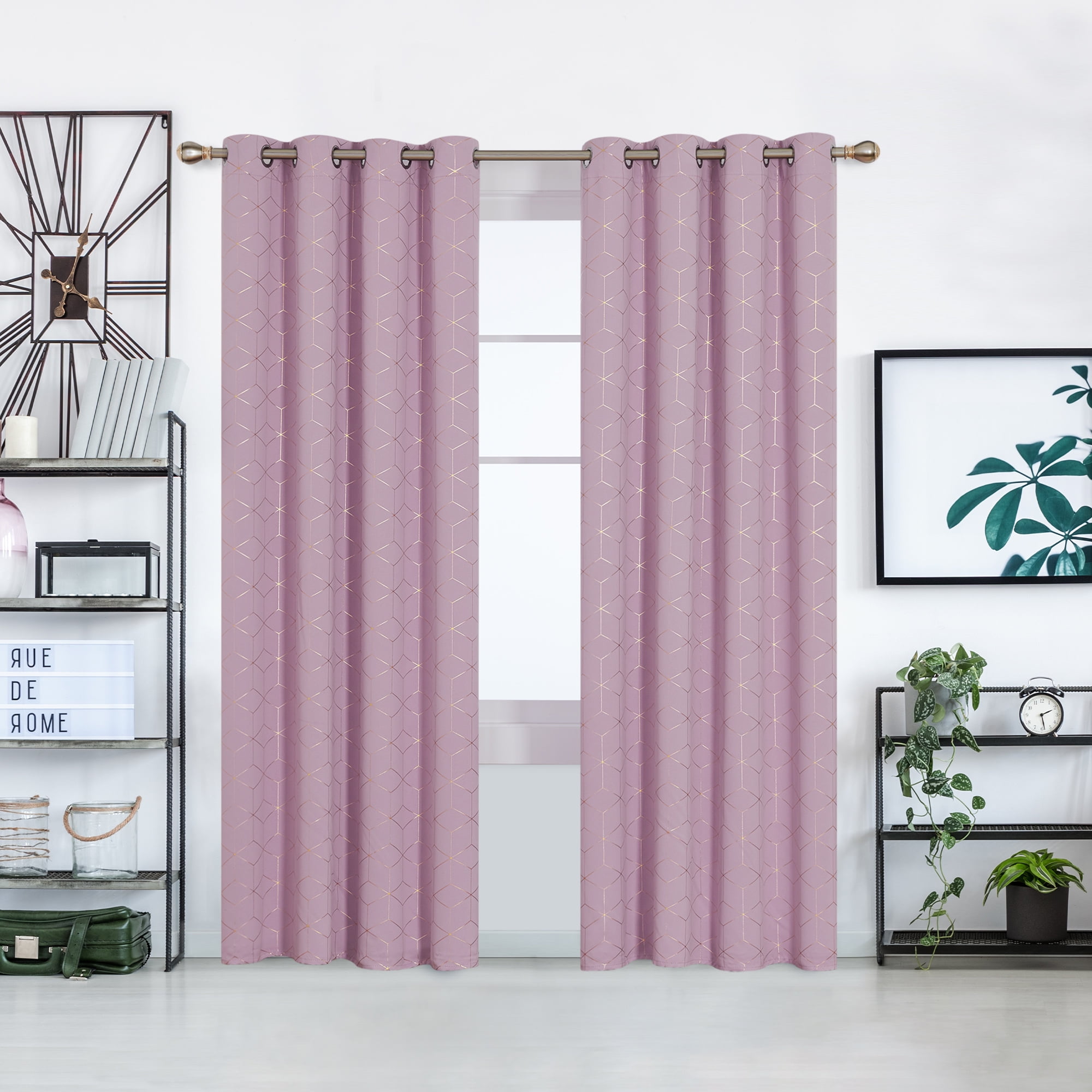 Deconovo Pink Diamond Foil Print Blackout Curtains for Living Room, 52x72 inches, 2 Panels(Lavender)