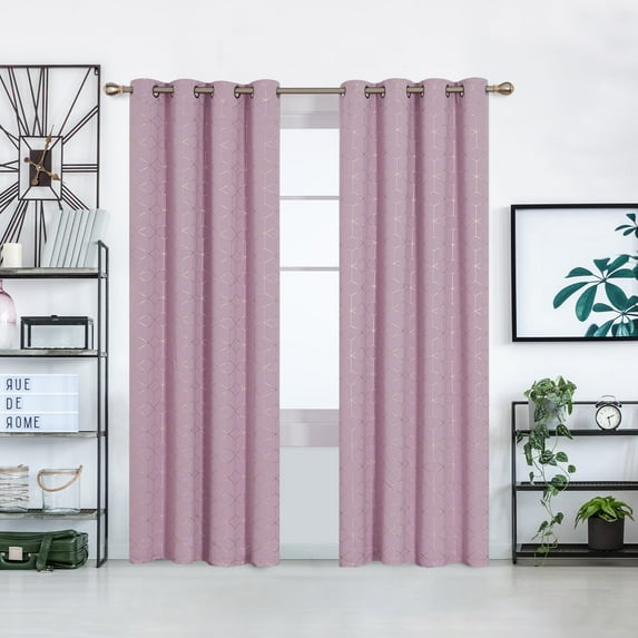 Deconovo Pink Diamond Foil Print Blackout Curtains for Living Room, 52x72 inches, 2 Panels(Lavender)