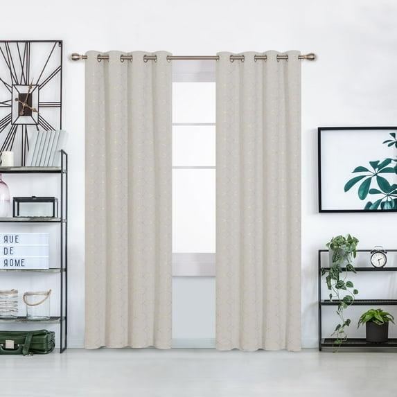 Deconovo Gold Diamond Foil Print Blackout Curtains for Living Room, 52x84 inch, 2 Panels(Light Beige)