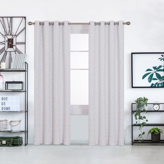 Deconovo Gold Diamond Foil Print Blackout Curtains for Living Room, 52x84 inch, 2 Panels(Off White)