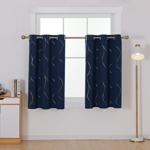 Deconovo Blackout Curtains Wave Foil Print Pattern, Navy Blue, 42W x 45L Inch, Thermal Insulated, Energy Saving Drapes for Bedroom, 2 Panels