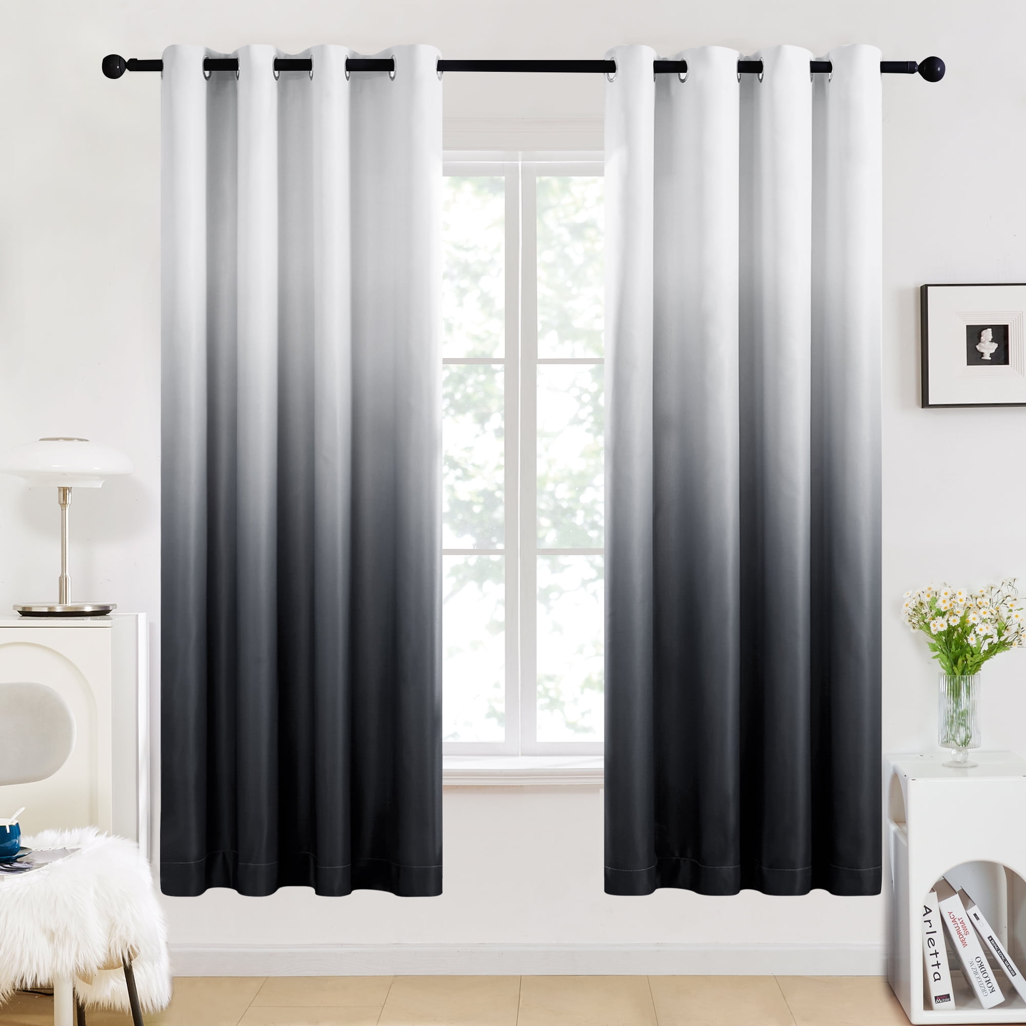 Deconovo Gradient Blackout Curtains for Bedroom - 2 Thermal Grommet Panels, 52"x72", White to Black