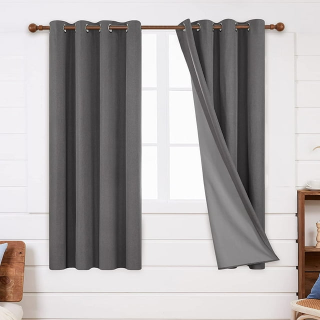 Deconovo Gray Blackout Curtains 63 Inches Long, 100 Black Out Bedroom