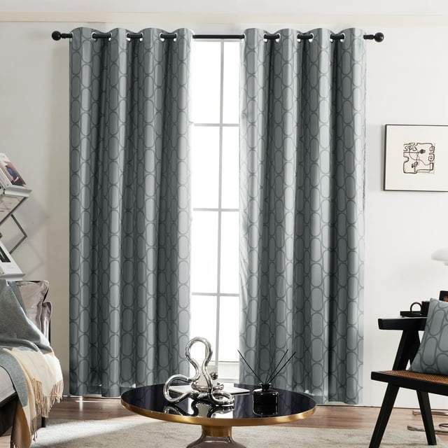 Deconovo Gray Blackout Curtains Double Layer Total Blackout Curtains with Geometric Pattern for