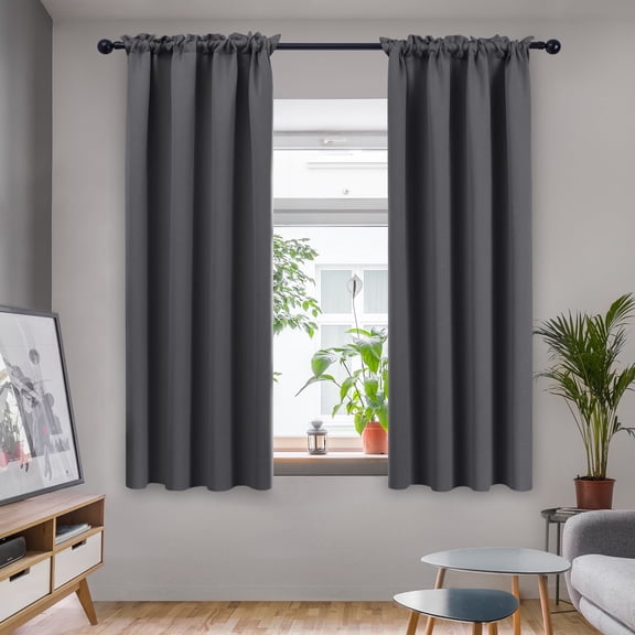 Deconovo Gray Blackout Curtains 54 inches Long, Rod Pocket Thermal Window Curtains for Patio 42W x 54L inch Dark Gray 2 Panels