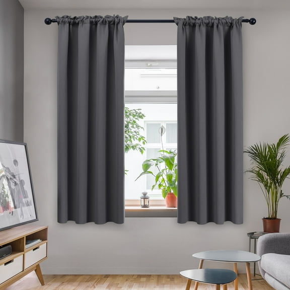 Deconovo Gray Blackout Curtains Pack of 2, Rod Pocket Thermal Window Curtains for Patio 42W x 63L inch Dark Gray