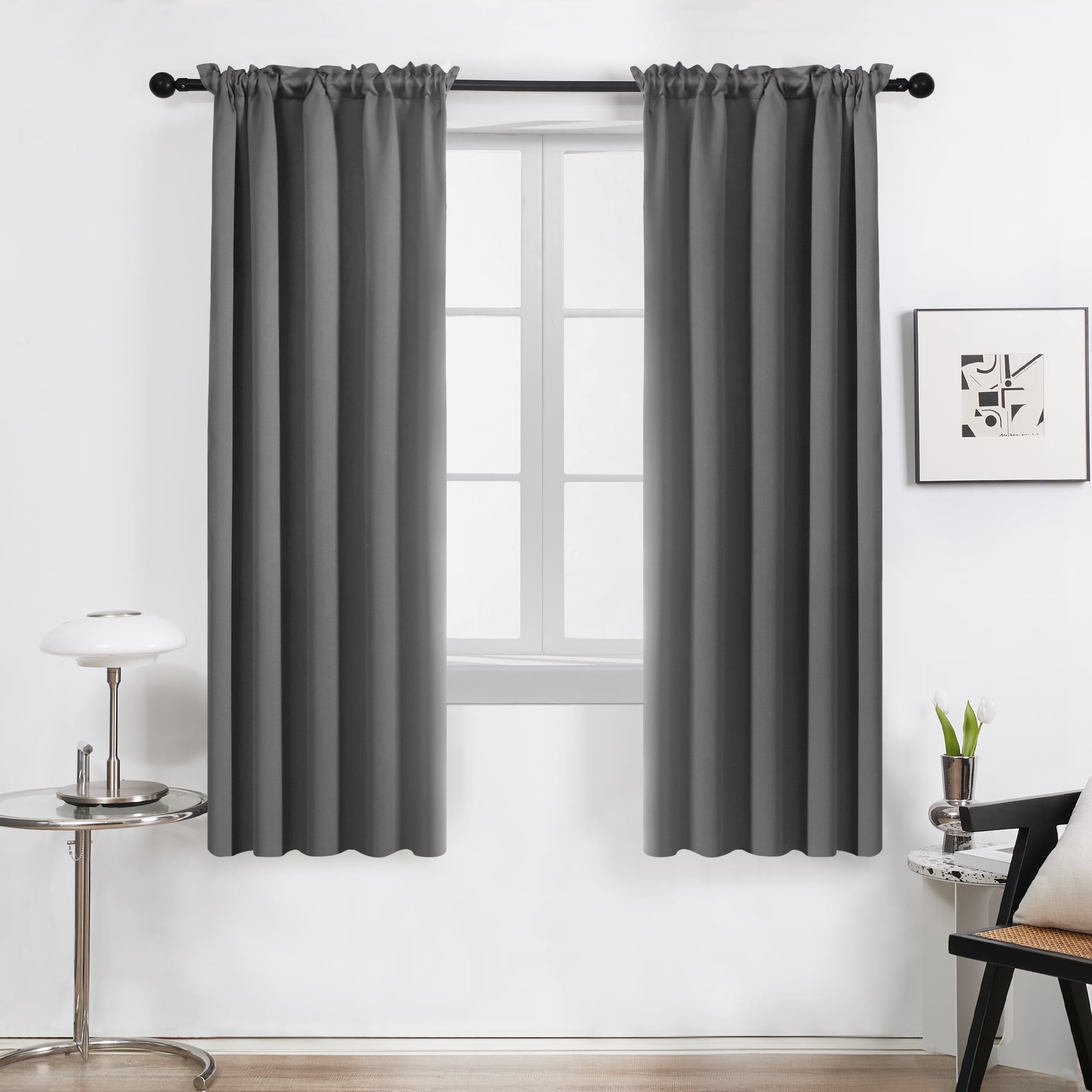 Deconovo Blackout Curtains Thermal Insulated Rod Pocket Small Window  Treatment Panels for Bedroom, Set of 2, 42 x 45 inch, Black