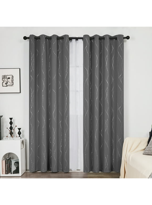 Deconovo Gray Blackout Curtains for Bedroom, 84 inch Long, Grommet Thermal Insulated Curtains for Sliding Glass Door (52" x 84", Gray, 2 Panels)