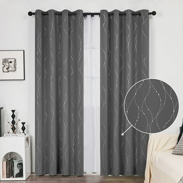 Deconovo Gray Blackout Curtains for Living Room, 52x84 inch, 2 Panels, Grommet Top, Silver Dot Print
