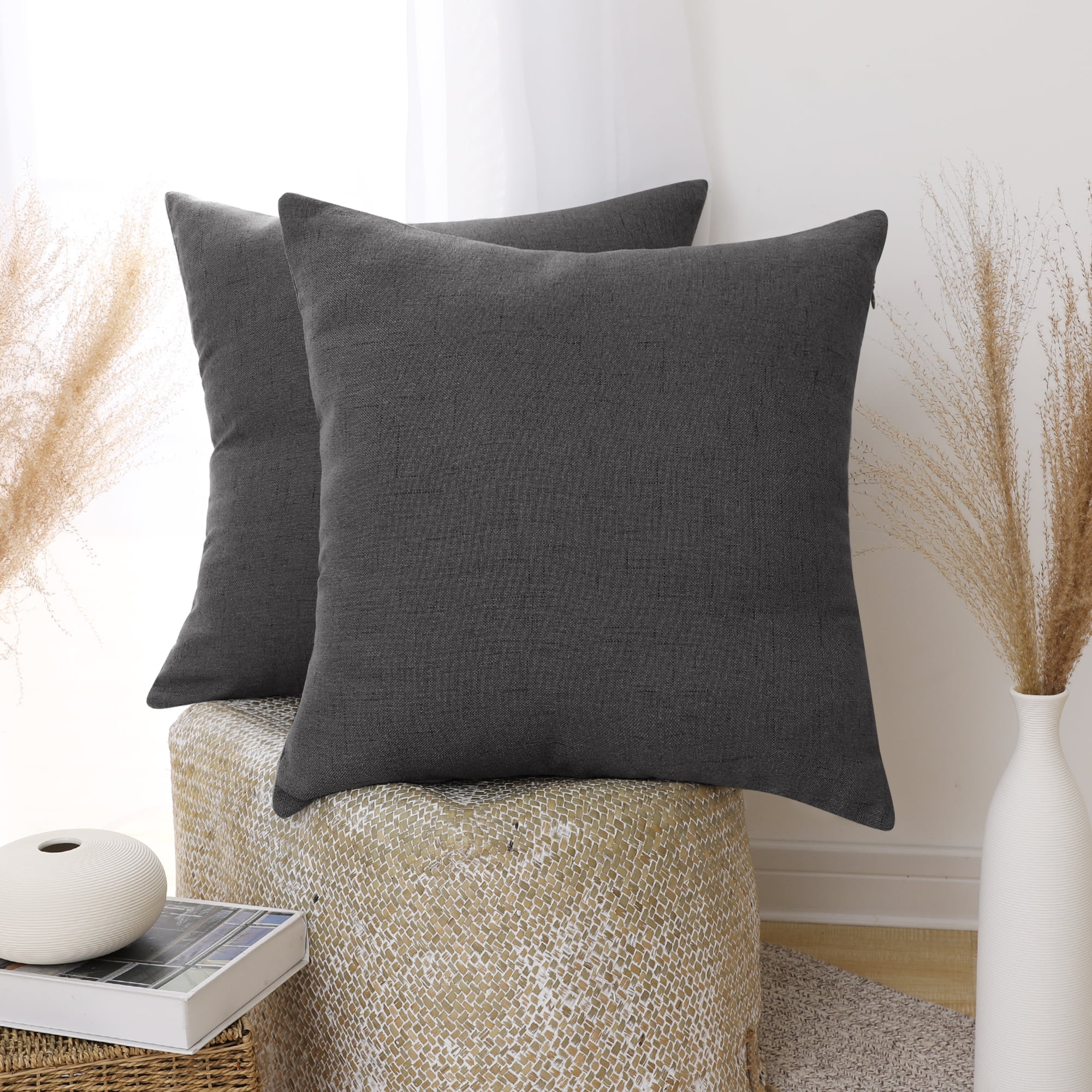 Deconovo Decorative 18x18 Pillow Covers Black Square Faux Linen