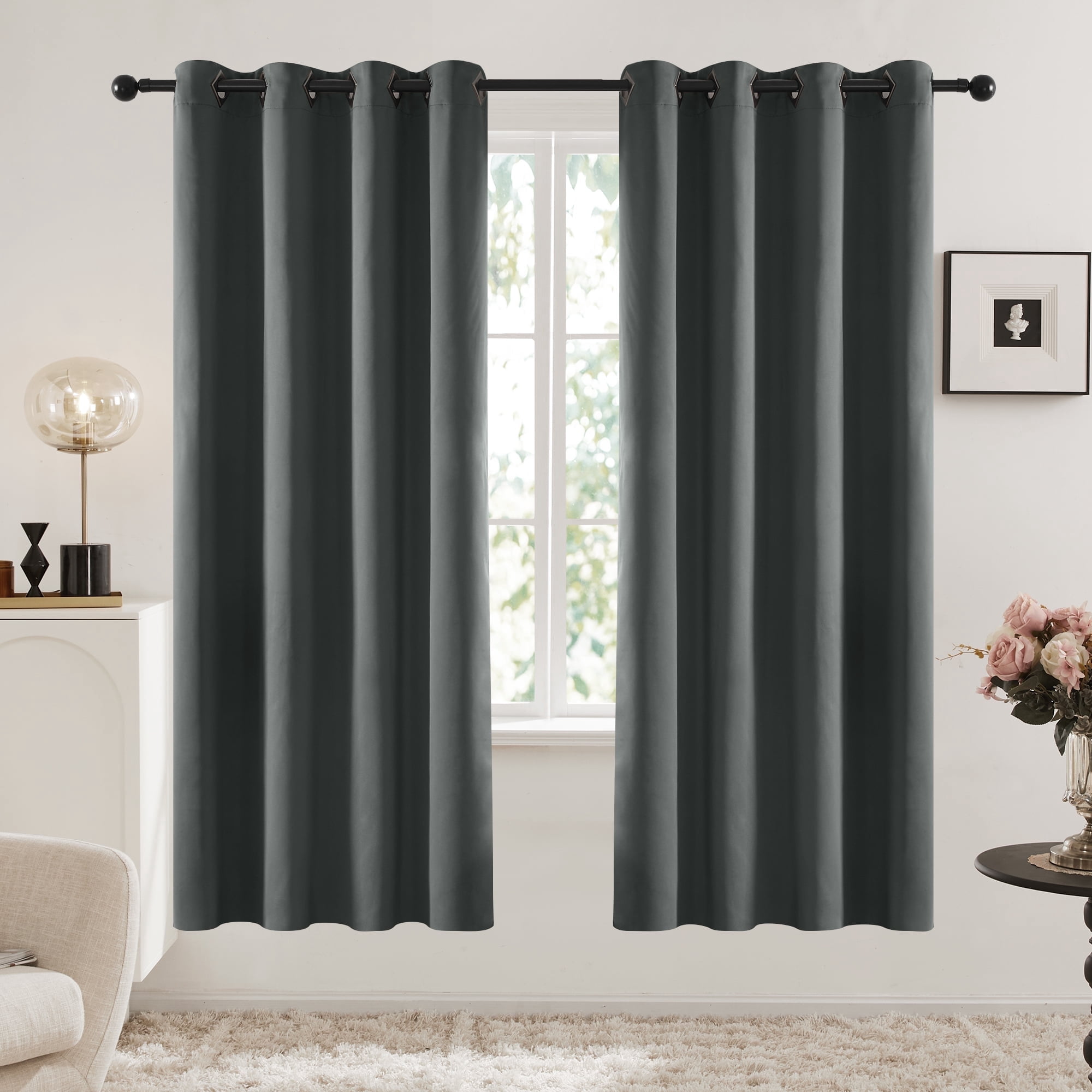 Deconovo Gray Thermal Insulated Blackout Solid Grommet Room Darkening Curtains for Living Room, 52"x72", 2 Panels