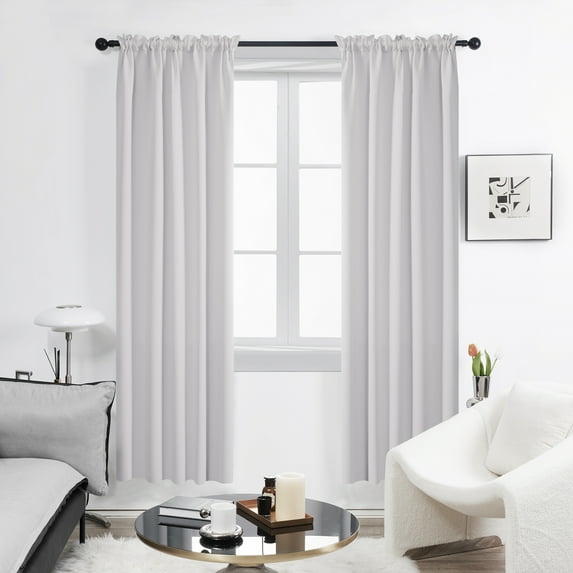 Deconovo Grayish White Blackout Curtains for Bedroom Thermal Insulated Rod Pocket Drapes for Living Room, 2 Panels, 42 x 72 inch
