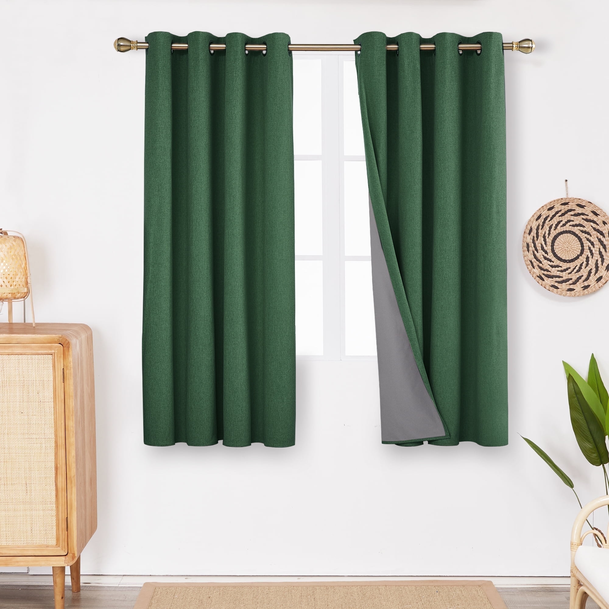 Deconovo Thermal Insulated 100% Blackout Curtains for Bedroom, 2 Panels 54 inch Length, Linen Look Full Light Blocking Grommet Window Curtains for Kids Room（Dark Forest, 52 x 54 inch, 2 Panels）