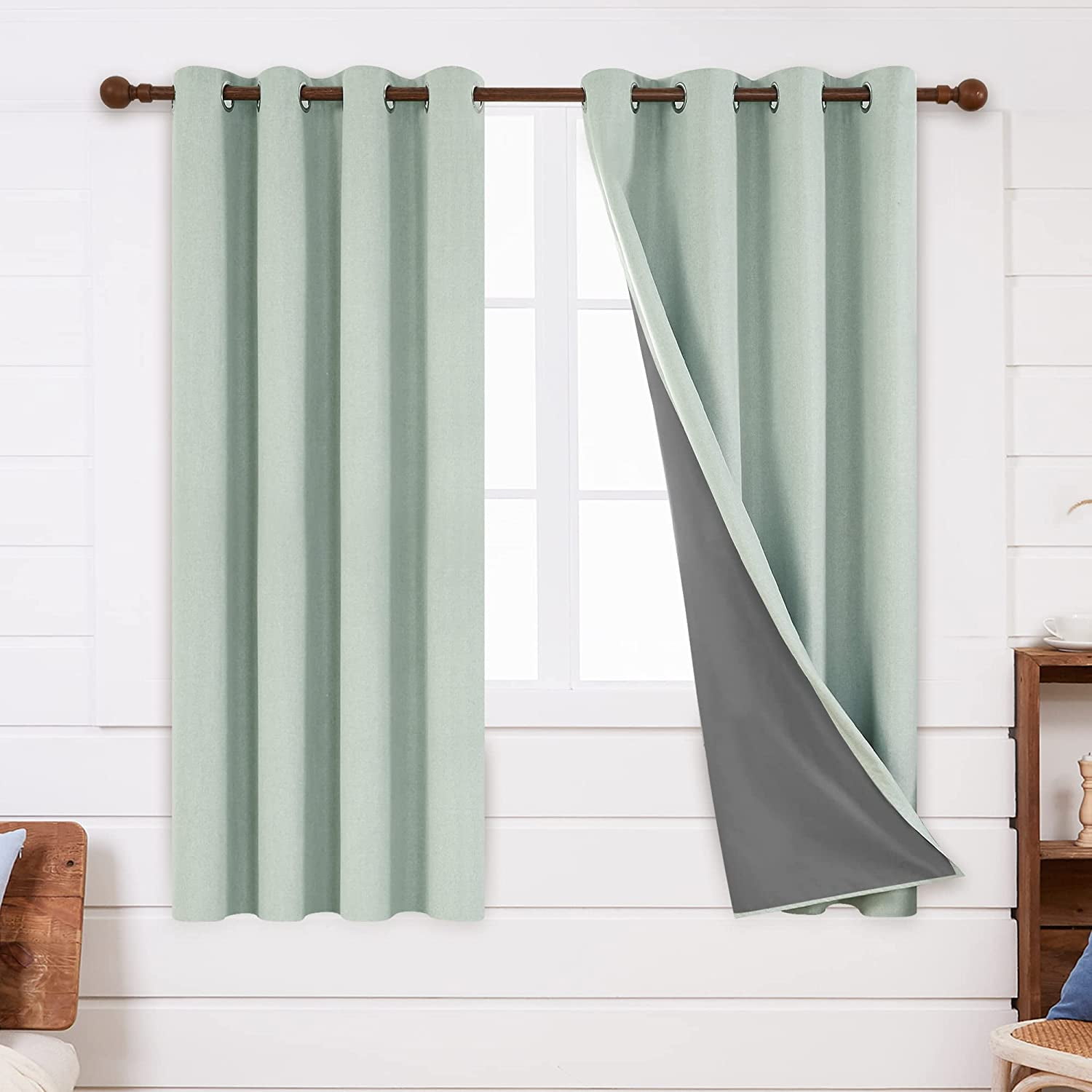 Deconovo Green Curtains Short Blackout Curtains for Small Window