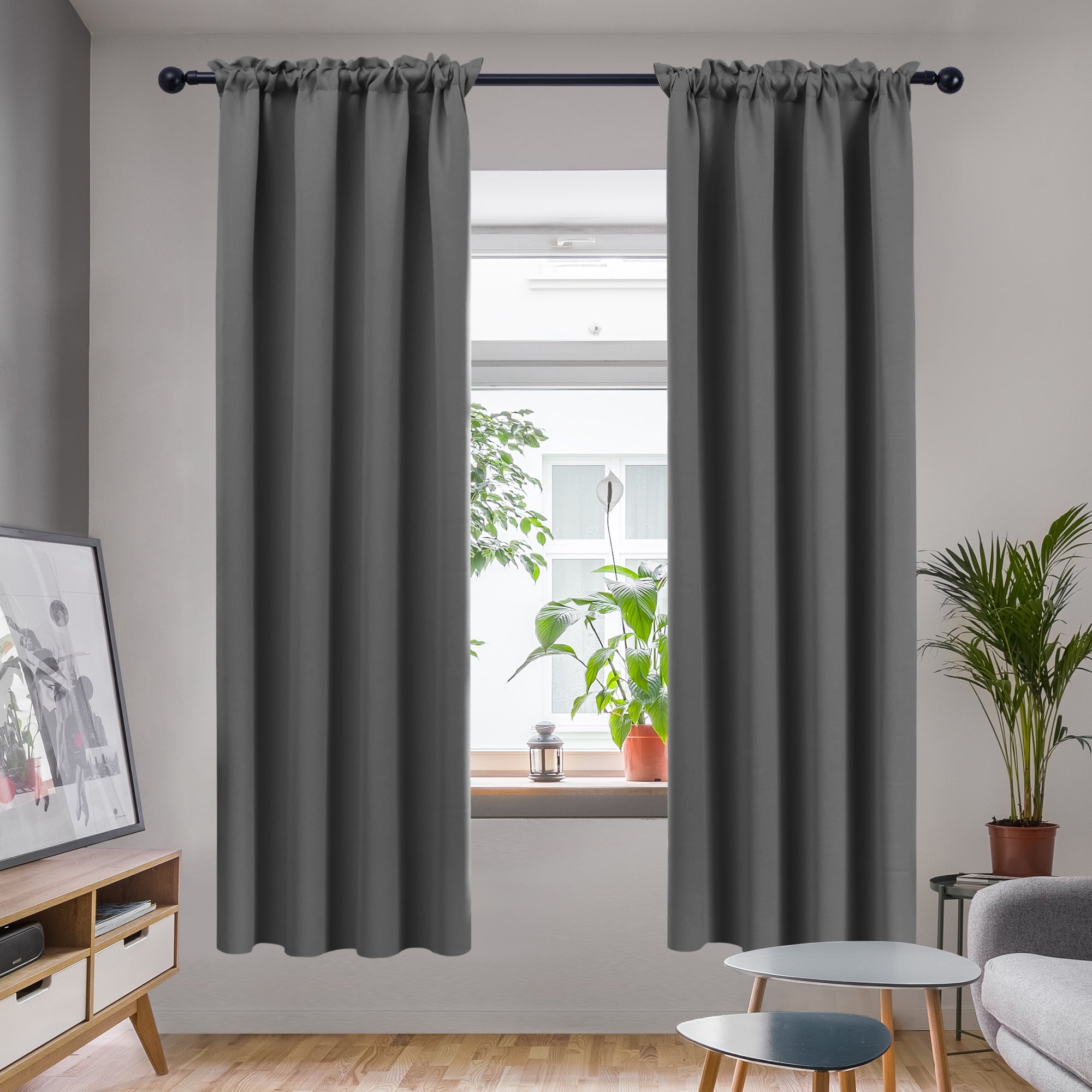 Deconovo Rod Pocket Blackout Curtain Panels, Light Grey, Block Light ...