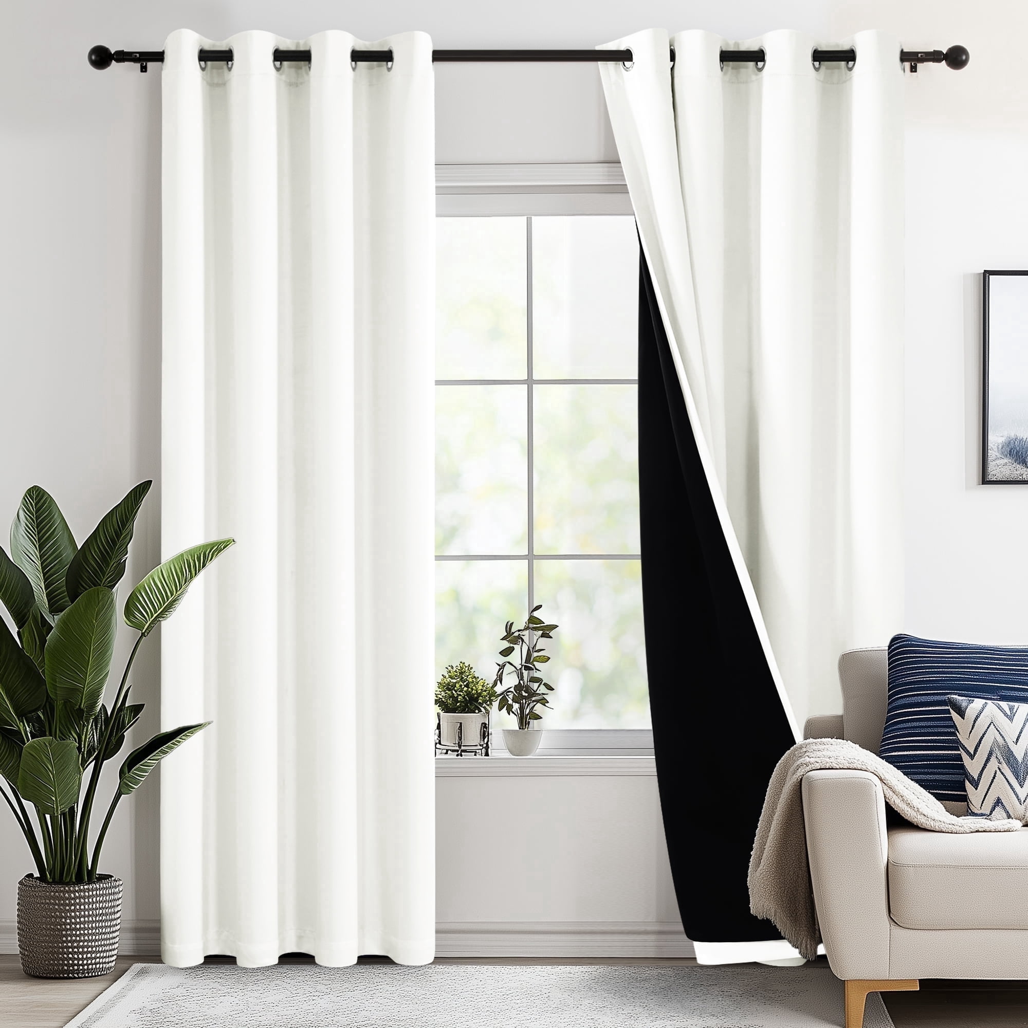 Deconovo Total Blackout Curtains for Living Room, Thermal Insulated, 2 Panels, 52"x84", Cream