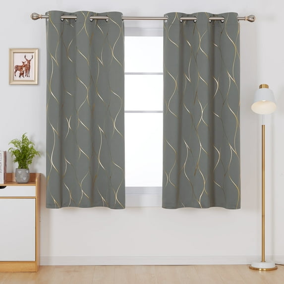 Deconovo Grommet Blackout Curtains Foil Wave Printed Grommet Room Darkening Window Panels Thermal Insulated Curtain Drapes for Nursery 42W x 54L inch 2 Panels Light Grey