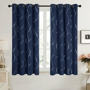 Deconovo Black Blackout Curtains Wave Foil Print for Bedroom, 52"x45", 2 Panels, Thermal Insulated