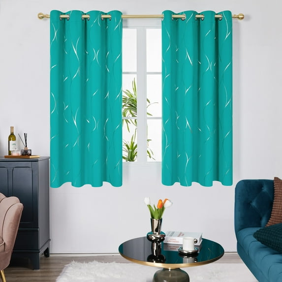 Deconovo Grommet Blackout Curtains Foil Wave Printed Room Darkening WindoWPanels Thermal Insulated Curtain Drapes Room 52Wx 45L inch 2 Panels Turquoise