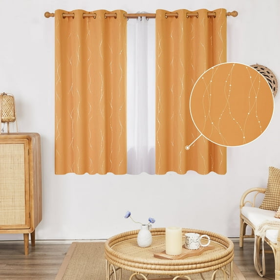 Deconovo Silver Printed Blackout Curtains - 2 Panels, Wave Dots Pattern, Grommet Top, 52"x54", Thermal Insulated Drapes for Bedroom & Living Room, Orange Flame