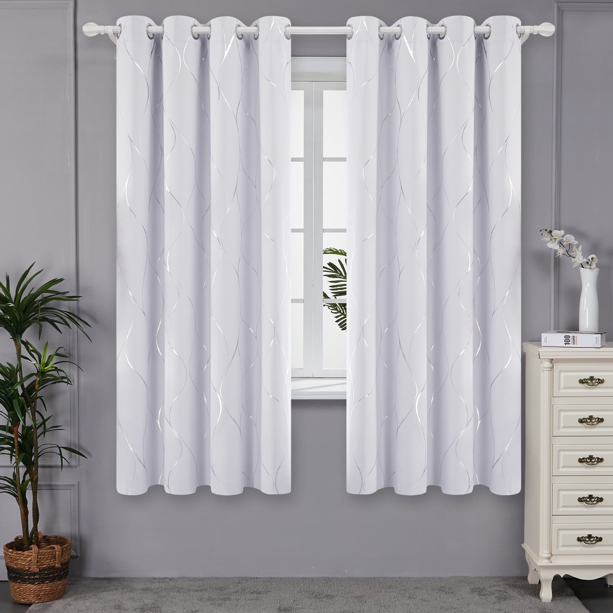 Deconovo Room Darkening Curtains, Energy Saving, Bright White, 52W x 72L Inch, Noise Reducing, Blackout Drapes for Bedroom, Set of 2