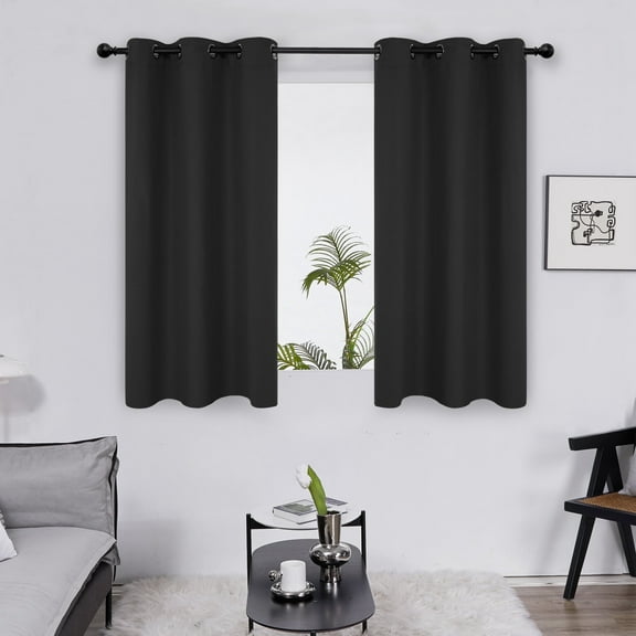 Deconovo Grommet Blackout Curtains Set of 2 Panels, Each 38"W x 45"L, Black Thermal Insulated Short Curtain