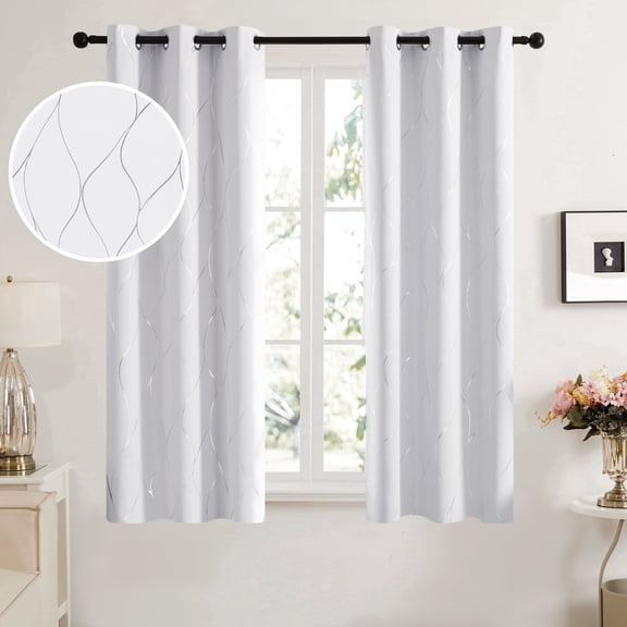 Deconovo Grommet Wave Print Blackout Curtains for Bedroom, 2 Panels, Grayish White, 42"x63", Thermal Insulated
