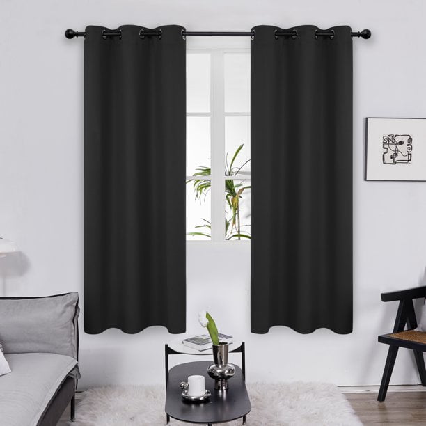 Deconovo 42x63 Inch Blackout Curtains Thermal Insulated Drapes for Living Room, Black, 2 Panels