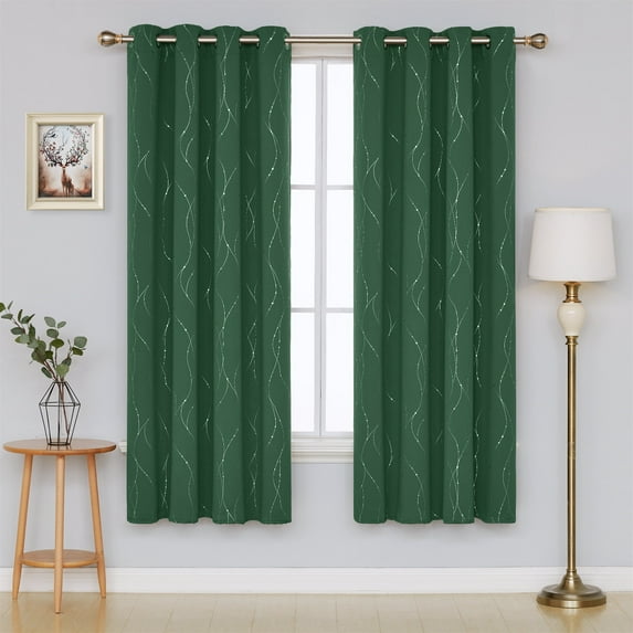 Deconovo Grommet Blackout Curtains for Living Room Thermal Curtains Panels for Bedroom, Wave Line and Dots Pattern (2 Panels, 52" x 72", Dark Forest)