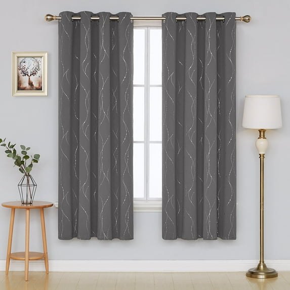 Deconovo Grommet Blackout Curtains for Living Room Thermal Curtains Panels for Bedroom, Wave Line and Dots Pattern (2 Panels, 52" x 72", Gray)