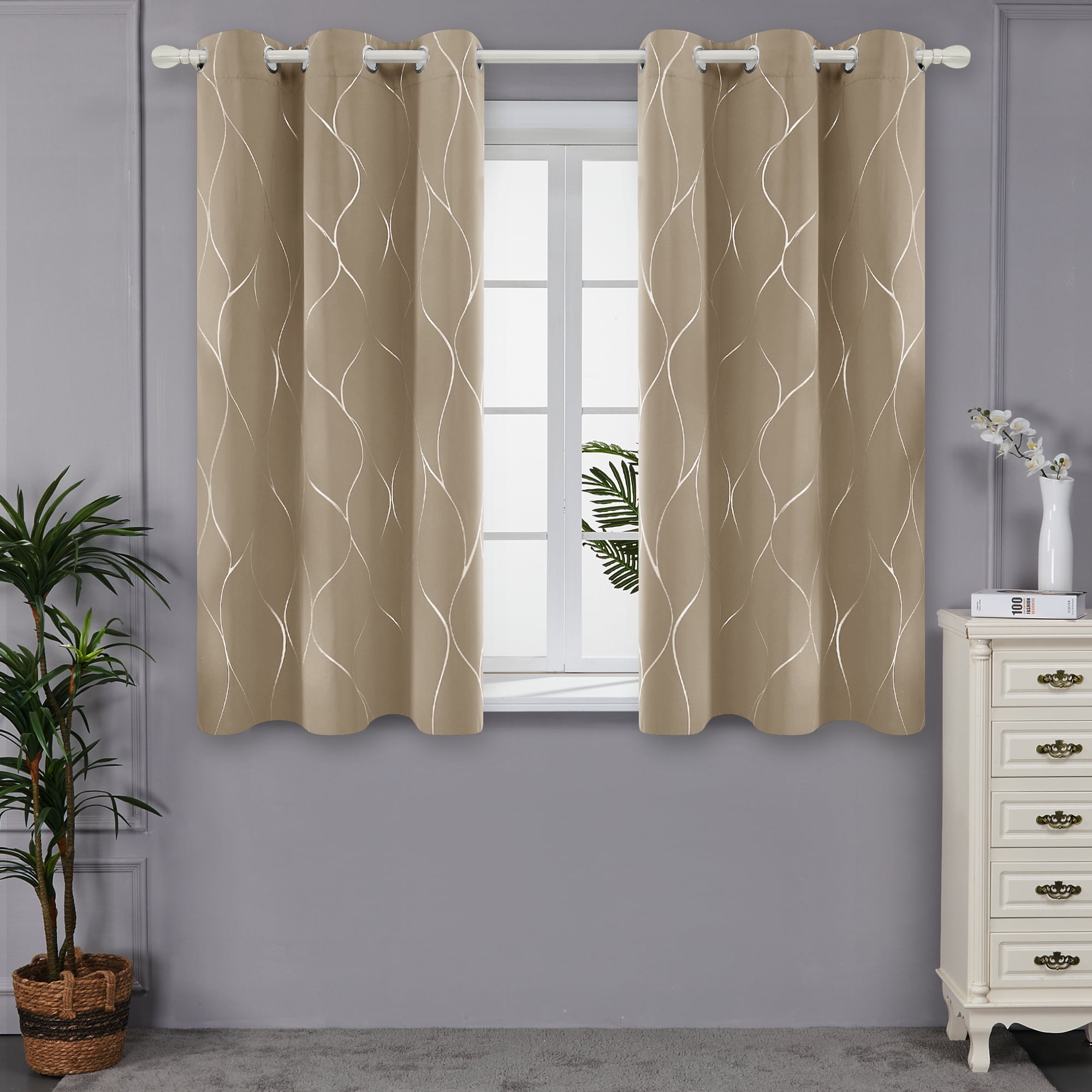 Deconovo Grommet Blackout Foil Wave Printed Room Darkening Curtains for ...