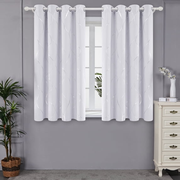 Deconovo Grommet Blackout Foil Wave Printed Room Darkening Curtains for Nursery 52W x 45L inch, 2 Panels, White