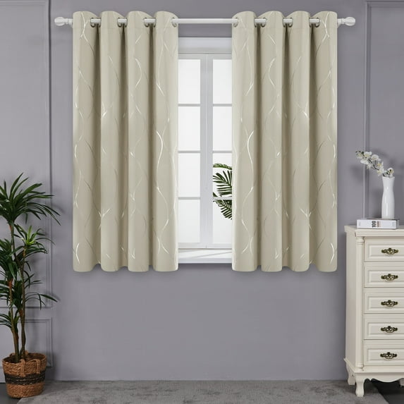 Deconovo Grommet Blackout Foil Wave Printed Room Darkening Curtains for Nursery 52W x 45L inch, 2 Panels, Light Beige