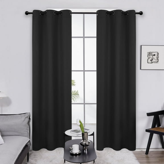 Deconovo Grommet Room Darkening Thermal Insulated Blackout Curtains Panels for Bedroom, 38 x 84 inch, Black, 2 Panels