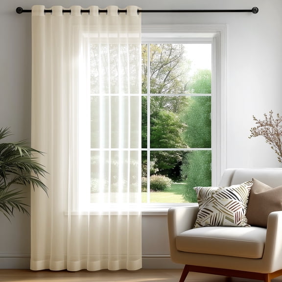 Deconovo Grommet Sheer Curtains, Tulle Voile Drape Panels for Patio, Set of 1, 80W x 84L Inch, Beige