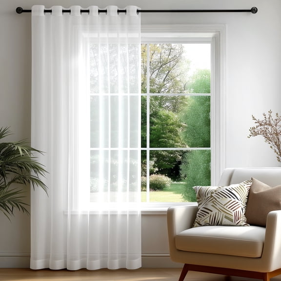 Deconovo Grommet Sheer Curtains, Tulle Voile Drape Panels for Patio, Set of 1, 80W x 84L Inch, White
