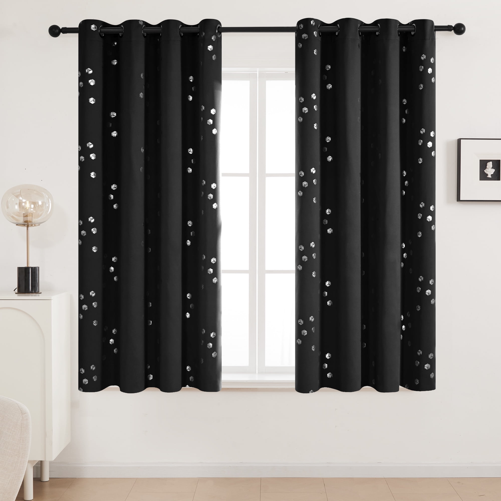 Deconovo Grommet Silver Cube Foil Printed Blackout Curtains For Bedroom ...