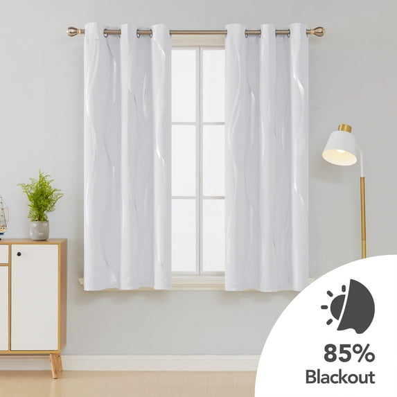 Deconovo Grommet Silver Striped Room Darkening Blackout curtians for Living Room with 42x45 inch 2 Panels White