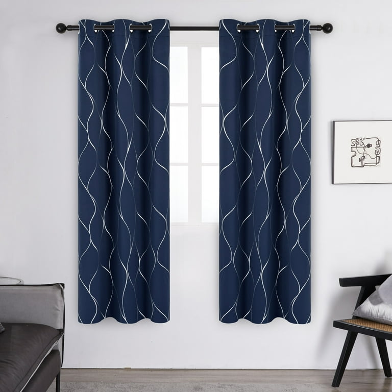 Deconovo Grommet Top Blackout Curtains Foil Wave Printed Grommet Curtain  Room Darkening WindoWPanels Thermal Insulated Curtain Drapes 42Wx 54L inch  2