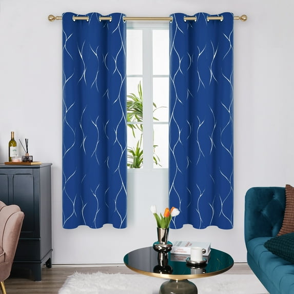Deconovo Grommet Top Blackout Curtains Foil Wave Printed Grommet Room Darkening WindoWPanels Thermal Insulated Curtain Drapes 42Wx 54L inch 2 Panels Royal Blue