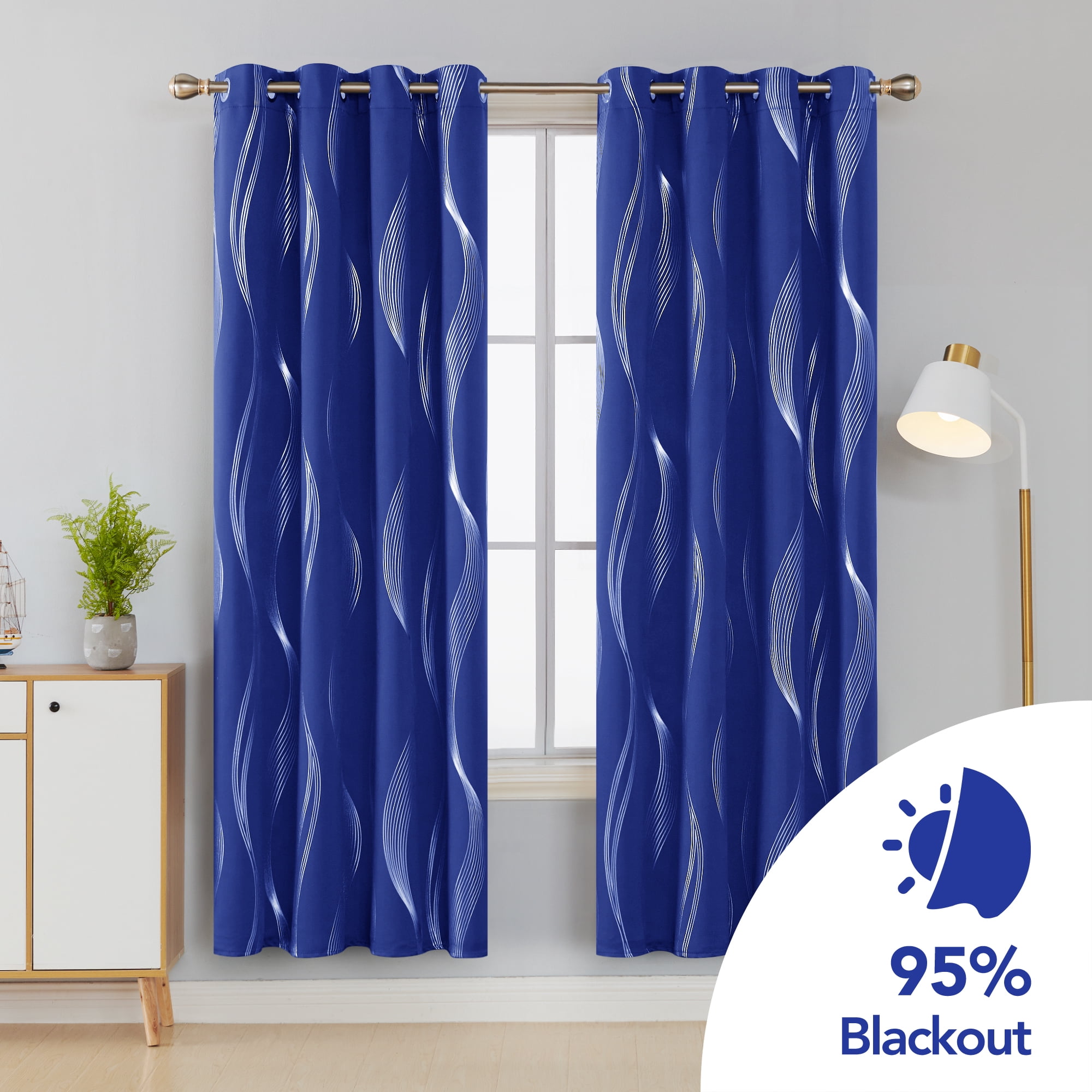 Deconovo Grommet Wave Line Foil Printed Thermal Insulated Blackout