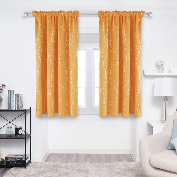 Deconovo Halloween Blackout Curtains Rod Pocket Sliver Printed Wave Lines with Dots Window Drapes for Bedroom 52W x 63L Orange Flame 2 Panels