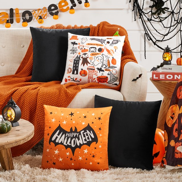 Deconovo Halloween Decoration Throw Pillows, Set of 4 Velvet Outdoor