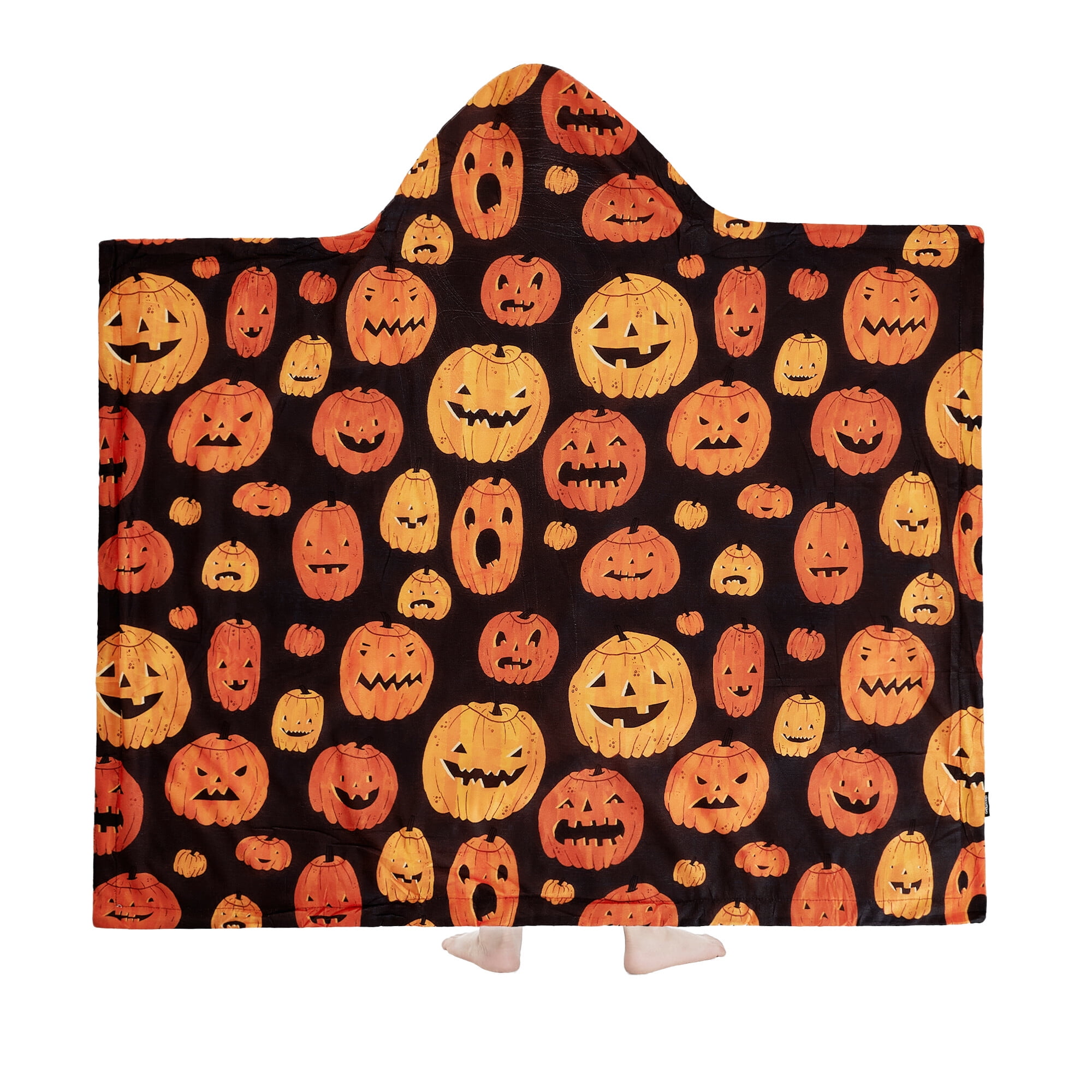 Deconovo Halloween Pumpkin Throw Blanket Orange Hoodie Blanket for