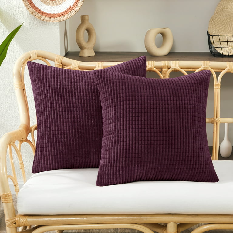 Deconovo Pillow Cover 18x18 Square Throw Pillow Covers with Stripes  Decorative pillows for Sofa Living Room Couch, Royal Purple, Set of 2 