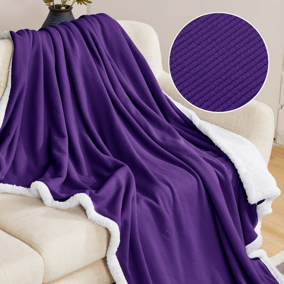 Deconovo Halloween Throws Sherpa Plush Blanket, 60x80 inch Purple, Machine Washable, Solid & Traditional