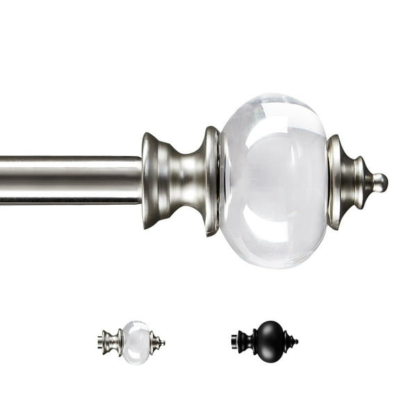 Deconovo Decorative Curtain Rod with Clear Acrylic Finial, Silver, 48-84 Inch, Stainless Steel Adjustable Window Treatment Rod
