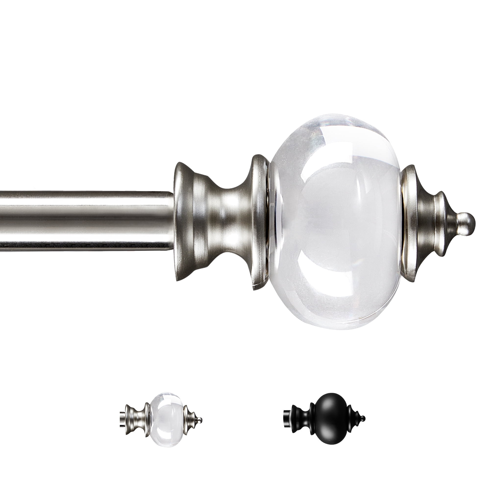 Deconovo Decorative Curtain Rod with Clear Acrylic Finial, Silver, 48-84 Inch, Stainless Steel Adjustable Window Treatment Rod